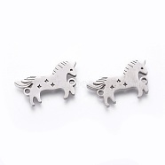 201 Stainless Steel Links, Manual Polishing, Horse with Star, Stainless Steel Color, 13x21x1.5mm, Hole: 1.6mm(STAS-F231-117P)