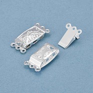 304 Stainless Steel Box Clasps, Multi-Strand Clasps, 3-Strands, 6-Holes, Rectangle, Silver Color Plated, 21x10x4.5mm, Hole: 1mm(STAS-P249-02S)