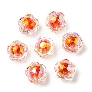 UV Plating Rainbow Iridescent Acrylic Beads, Two Tone Bead in Bead, Flower, Orange Red, 12x12.5x8.5mm, Hole: 2.5mm(OACR-A014-03F)