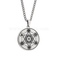 Non-Tarnish Stainless Steel Flower of Life Metatron Angel Solomon Pendant Necklaces, Twisted Chain Necklaces(BU8279-2)