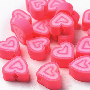 Handmade Polymer Clay Beads, Heart, Deep Pink, 7.5~11x7~11x4~5mm, Hole: 1.8mm(CLAY-T020-13F)