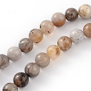 Natural Bamboo Leaf Agate Round Bead Strands, 8mm, Hole: 1mm, about 48pcs/strand, 15.5 inch(G-M248-8mm-04)