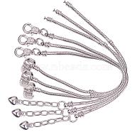 Brass European Style Bracelets Jewelry Making, with Snake Chains, Platinum, 6-3/4 inch(17cm), 7-1/8 inch(18cm), 6pcs/box(KK-SC0001-12P)