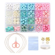 DIY Colorful Bead & Pendant Kid Jewelry Set Making Kit, Including Opaque Acrylic & Resin Beads & Pendants,  Iron Hair Band Findings, Plastic Ear Nuts, Scissors, 304 Stainless Steel Jump Rings & Clasps & Bead Tips, Thread, Mixed Color, Bead & Pendant: about 739pcs/set(DIY-LS0004-07)