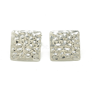 304 Stainless Steel Stud Earring Findings, with Loop and Ear Nuts/Earring Backs, Square, Stainless Steel Color, 19x19mm, Hole: 1.4mm, Pin: 0.8mm(STAS-Q225-01A)