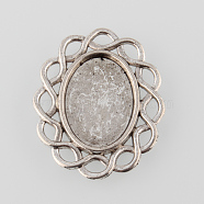 Tibetan Style Alloy Filigree Flat Oval Cabochon Settings, Cadmium Free & Lead Free, Antique Silver, Tray: 13x18mm, 30x25x2mm, about 370pcs/1000g(TIBE-M021-13AS)