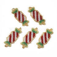 MIYUKI & TOHO Japanese Seed Beads, Handmade Links, Candy, Dark Red, 36x14.5x2mm, Hole: 1.8mm(SEED-Q037-023)