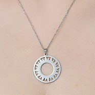 201 Stainless Steel Hollow Sun Pendant Necklace, Stainless Steel Color, 17.72 inch(45cm)(NJEW-OY002-28)