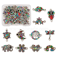 22Pcs 11 Styles Alloy Connector Charms, with Mixed Color Resin, Owl & Flower & Elephant & Fish, Mixed Shapes, Antique Silver, 11~25.5x11.5~24x2~4mm, Hole: 1.5~2mm, 2pcs/style(FIND-TA0002-29)