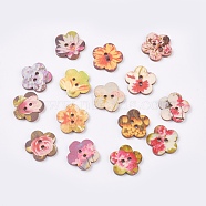 Printed Wooden Buttons, 2-Hole, Dyed, Flower, Mixed Color, 24x2.5mm, Hole: 2.5mm(BUTT-K007-06)
