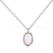 Oval Rhodium Plated 925 Sterling Silver Pendant Necklaces, with Synthetic Opal, Real Platinum Plated, 15.75 inch(40cm)(NJEW-P292-04P)
