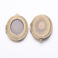 Romantic Valentines Day Ideas for Him with Your Photo Brass Locket Pendants, Picture Frame Charms for Necklace, Antique Bronze, Oval, 23x32mm, Inner: 13x18mm, hole: 1.7~1.9mm(X-ECF133-3AB)