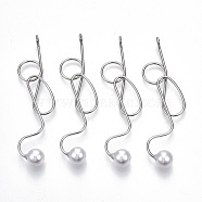 Rack Plating Alloy Wire Wrapped Big Pendants, with ABS Plastic Imitation Pearl, Cadmium Free & Lead Free, Platinum, 62x15~20x3mm, Hole: 2mm(PALLOY-S132-151P-RS)
