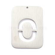 304 Stainless Steel Pendants, Rectangle with Alphabet, Hollow, Letter.O, 32x22x1mm, Hole: 1.5mm(STAS-K216-49O-P)