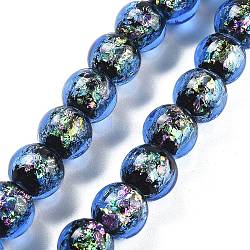 Handmade Foil Lampwork Beads Strands, Round, Royal Blue, 10mm, about 40pcs/strand, 14.57''(37cm)(FOIL-K003-06B-19)