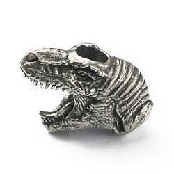 Dinosaur Head Shaped Brass Beads, for EDC Knife String Pendant Parachute String Tool, Antique Silver, 25.5x17.5x11mm, Hole: 5.7mm(FIND-WH0143-86AS)