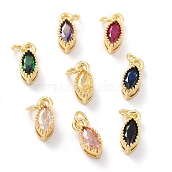 Real 18K Gold Plated Brass Micro Pave Cubic Zirconia Charms, with Jump Ring, Long-Lasting Plated, Horse Eye, Mixed Color, 9x4x3.5mm, Jump Ring: 4x0.5mm, 2.5mm Inner Diameter(ZIRC-L100-078G)