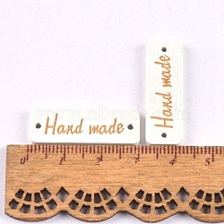 Schima Superba Wood Links, Rectangle with Word Handmade, White, 9x30mm, Hole: 1.5mm(WOOD-TAC0003-82B)