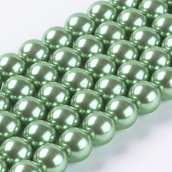 Eco-Friendly Dyed Glass Pearl Round Beads Strands, Cotton Cord Threaded, Spring Green, 14mm, Hole: 0.7~1.1mm, about 30pcs/strand, 15 inch(HY-A002-14mm-RB008N)
