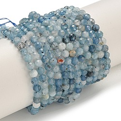 Natural Aquamarine Beads Strands, Faceted, Round, 4mm, Hole: 0.5mm, about 96pcs/strand, 15.7 inch(40cm)(G-F509-10-4mm-01)