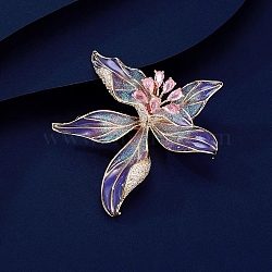 Iris Flower Enamel Pins, Alloy Rhinestone Brooches for Backpack Clothes, with Glitter Powder, Medium Slate Blue, 53x52mm(PW-WGC4E38-01)