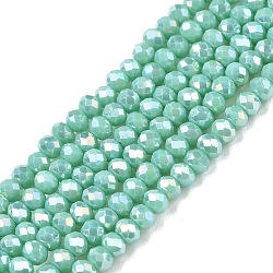 Electroplate Glass Beads Strands, Opaque Solid Color, AB Color Plated, Faceted, Rondelle, Turquoise, 2.9~3.3x2mm, Hole: 0.8mm, about 148~150pcs/strand, 39.5~40cm(EGLA-A044-P2mm-B14)