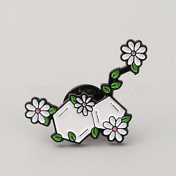 Chemical Theme Enamel Pins, Electrophoresis Black Zinc Alloy Brooches for Backpack Clothes, Molecule & Flower, Green, 24.5x33.5x1.3mm(JEWB-TAC0014-01B)