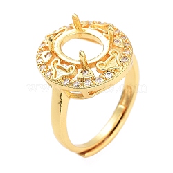 Rack Plating Oval Brass Micro Pave Cubic Zirconia Adjustable Ring Components, 4 Claw Prong Ring Settings, Long-Lasting Plated, Golden, Tray: 7x6mm, Inner Diameter: 18mm(KK-Q819-08G)