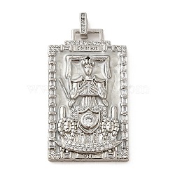 Brass Micro Pave Cubic Zirconia Pendants with Enamel, Tarot, White, 39.5x23x2.5mm, Hole: 4.5x2mm(KK-H458-01P-17)