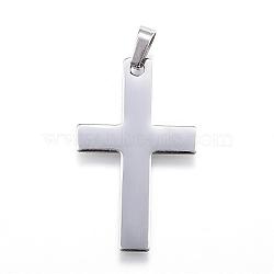 Tarnish Resistant 304 Stainless Steel Pendants, Latin Cross, Stainless Steel Color, 36.5x22x1mm, Hole: 4x7mm(STAS-G124-16P)