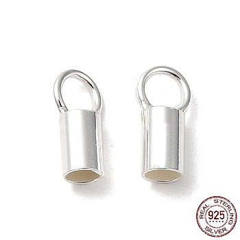 925 Sterling Silver Cord Ends, End Caps, Column, Silver, 7.5x3x2.5mm, Hole: 2mm, Inner Diameter: 2mm