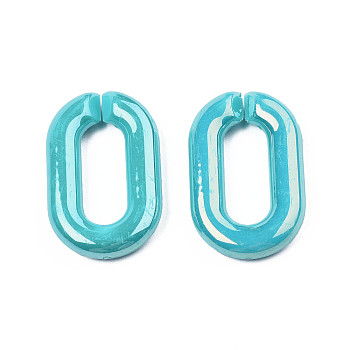 Opaque Acrylic Linking Rings, Quick Link Connectors, for Cable Chains Making, Pearlized, Oval, Cyan, 31x19.5x5.5mm, Inner Diameter: 19.5x7.5mm
