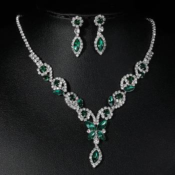 Horse Eye Alloy Rhinestone Necklaces & Stud Earring Sets for Women, Emerald, 12.13 inch(308mm)