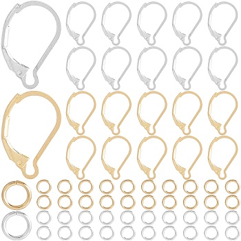 80Pcs 2 Color 304 Stainless Steel Leverback Earring Findings, with 100Pcs Opean Jump Rings, Real 24K Gold Plated & Stainless Steel Color, 16.5x10x2mm, Pin: 1mm, 40Pcs/color