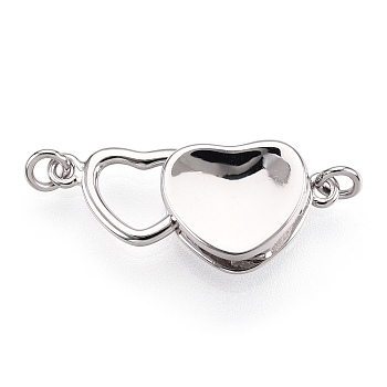 925 Sterling Silver Box Clasps, with S925 Stamp, Heart, Real Platinum Plated, 24x8.5x5mm, Hole: 1.4mm, Small Heart: 10.5x7x1mm.