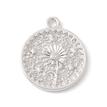 Alloy Pendant, Flat Round with Sunflower, Platinum, 20x18x2mm, Hole: 1.5mm