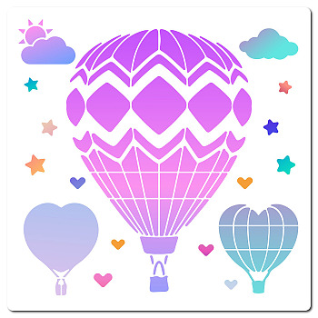 PET Plastic Hollow Out Drawing Painting Stencils Templates, Square, Hot Air Balloon Pattern, 300x300mm