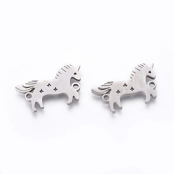 201 Stainless Steel Links, Manual Polishing, Horse with Star, Stainless Steel Color, 13x21x1.5mm, Hole: 1.6mm