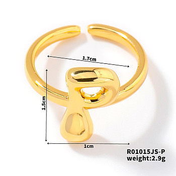 Fashionable Letter Brass Open Cuff for Women, Golden, European and American Style, Letter P, Inner Diameter: 17mm