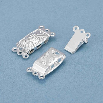 304 Stainless Steel Box Clasps, Multi-Strand Clasps, 3-Strands, 6-Holes, Rectangle, Silver Color Plated, 21x10x4.5mm, Hole: 1mm