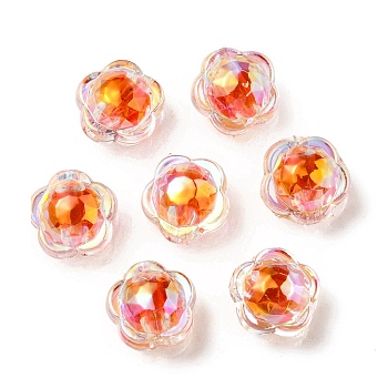UV Plating Rainbow Iridescent Acrylic Beads, Two Tone Bead in Bead, Flower, Orange Red, 12x12.5x8.5mm, Hole: 2.5mm