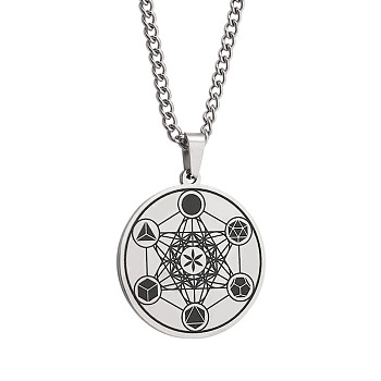 Non-Tarnish Stainless Steel Flower of Life Metatron Angel Solomon Pendant Necklaces, Twisted Chain Necklaces