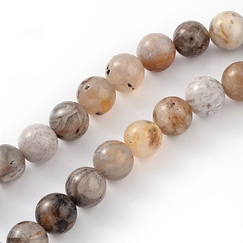 Natural Bamboo Leaf Agate Round Bead Strands, 8mm, Hole: 1mm, about 48pcs/strand, 15.5 inch
