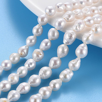 Natural Keshi Pearl Beads Strands, Cultured Freshwater Pearl, Teardrop, Seashell Color, 5~9x5~7mm, Hole: 0.6mm, about 48~54pcs/strand, 14.96~15.35 inch(38~39cm)