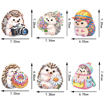 6 Styles DIY Diamond Keychain Painting Kit, Including Resin Rhinestones Bag, Diamond Sticky Pen, Tray Plate and Glue Clay, Hedgehog, 60~80mm long, 6pcs/set