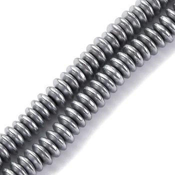 Electroplated Non-magnetic Hematite Beads Strands, Disc, Platinum Plated, 4x1.5~2mm, Hole: 1mm, about 250~252pcs/strand, 15.98''(40.6cm)