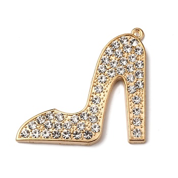 Zinc Alloy Pendants, with Crystal Rhinestone, High-heeled Shoes, Light Gold, 41x43.5x3.6mm, Hole: 1.8mm
