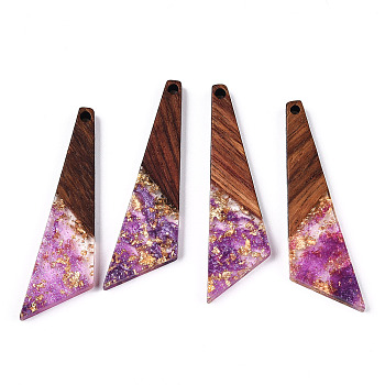 Transparent Resin & Walnut Wood Pendants, with Gold Foil, Quadrilateral Charms, Medium Orchid, 49x13x3.5mm, Hole: 2mm