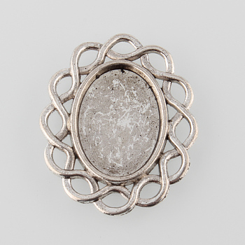Tibetan Style Alloy Filigree Flat Oval Cabochon Settings, Cadmium Free & Lead Free, Antique Silver, Tray: 13x18mm, 30x25x2mm, about 370pcs/1000g
