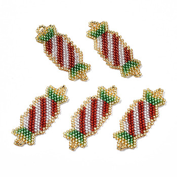 MIYUKI & TOHO Japanese Seed Beads, Handmade Links, Candy, Dark Red, 36x14.5x2mm, Hole: 1.8mm